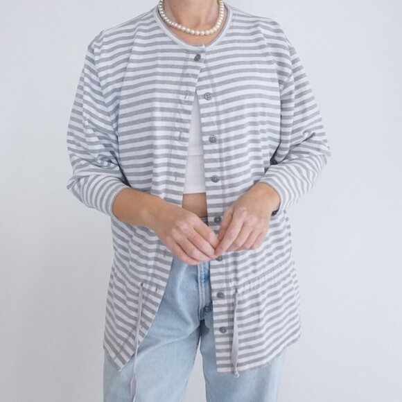 Vintage Eddie Bauer Grey White Button Up String Waist 100% Cotton Shirt M - Picture 2 of 12